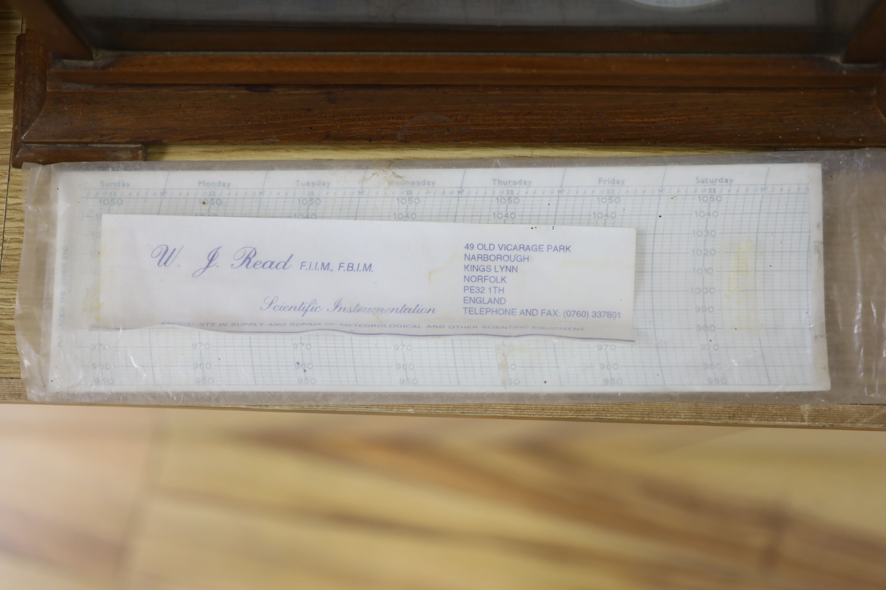 An oak cased barograph, with wall bracket, 36cm wide